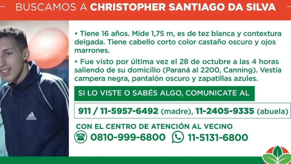 Desesperada búsqueda de un joven de 16 años en Esteban Echevarria