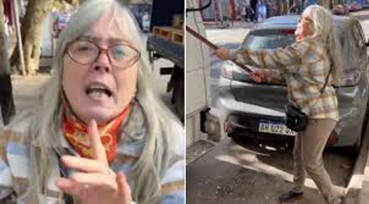 Mujer destroza camión de gaseosas mal estacionado en Dock Sud y lastima la conductor.