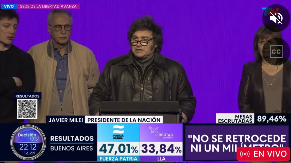 Milei reconoció la derrota y prometió redoblar el rumbo económico: «O la libertad avanza o la Argentina retrocede»