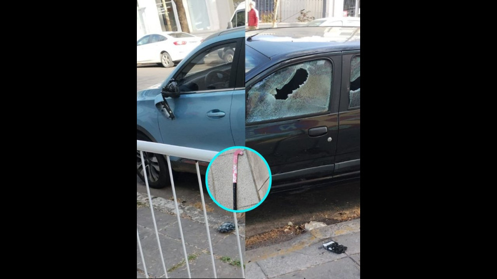Mujer en crisis destroza autos frente a Radio 10 con un palo de hockey